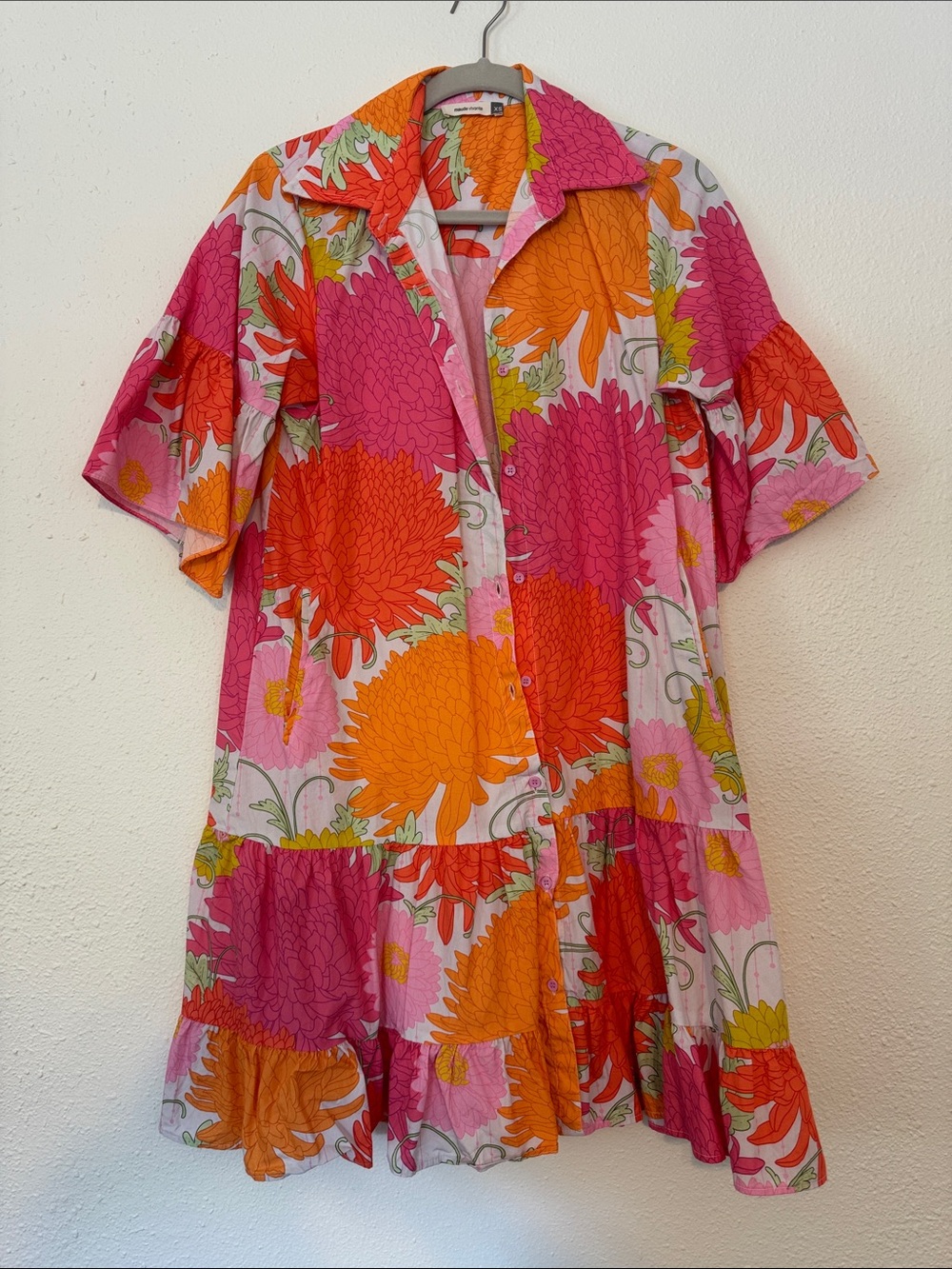 Maude Vivante Bright Floral Button-Front Dress in Pink & Orange - XS